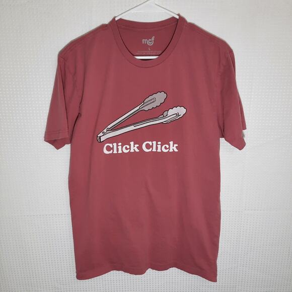 MCF L T-Shirt Mens Red BBQ Grill Tongs Click Click Funny Graphic Dad Humor Tee - Picture 1 of 5